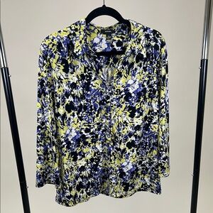 Alfani Blue / Green floral 3/4 Sleeve Blouse Size XL